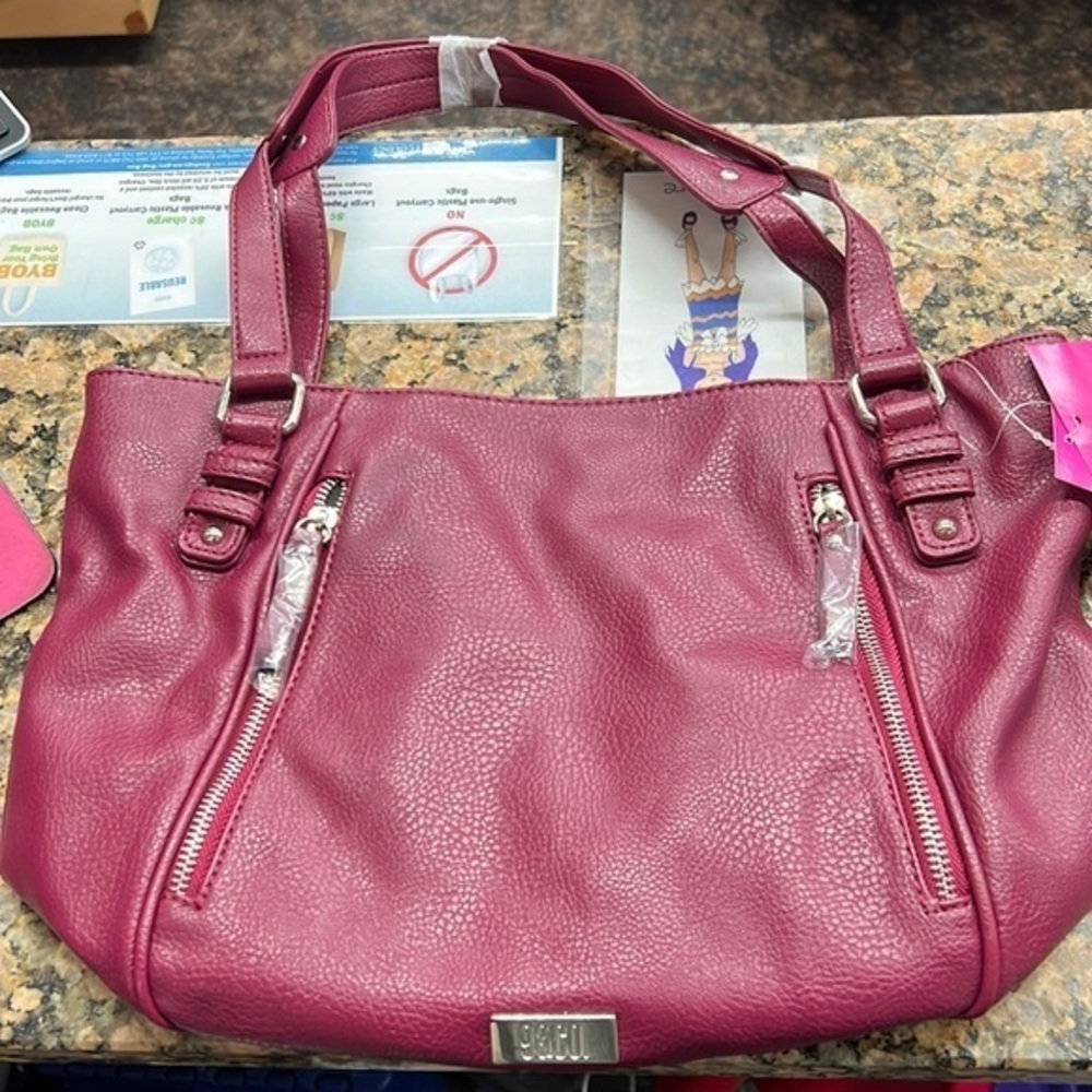 NWT 9&Co Cranberry Faux Leather Shoulder Bag Tote Purse